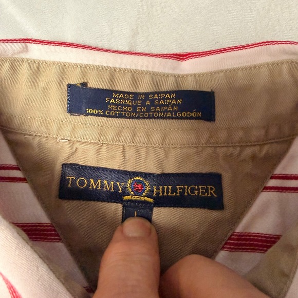 Tommy Hilfiger Red Stripe Academia Preppy Button Down Shirt Long SL Mens Size L - Picture 4 of 9